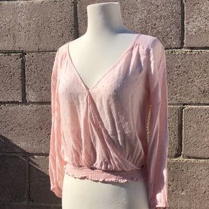 American Eagle Romantic Peach/L Pink Wrap Blouse